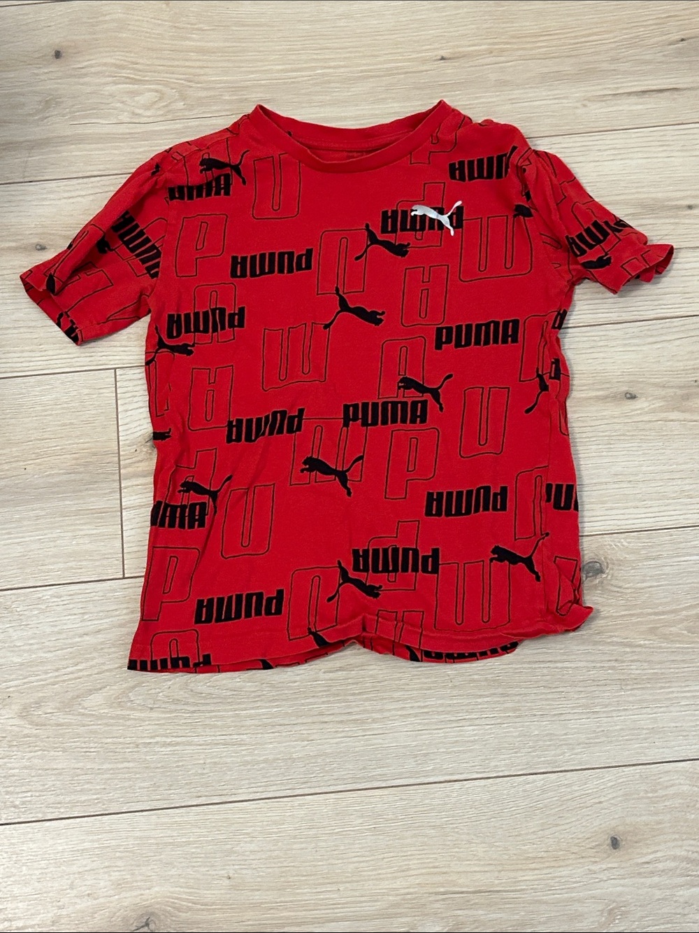 PUMA Kids Red Black Silver Logo Graphic Tee